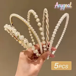 Anygoal Women's 5pcs Faux Pearl Headbands Set, Elegant Bridal Vintage Hair Hoops, Twisted Braided Floral Rose Decor Headpiece, Non-slip Gold Metal Base Hair Bands,   Accessories for Wedding Party Daily Wear and Casual Occasions  Birthday Gift summervibes,