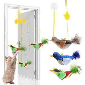 Flying Bird Cat Toys, Interactive Chirping Bird Cats Feather Toys Hanging Cat String Toy for Bored Kittens Adult Multi Households
