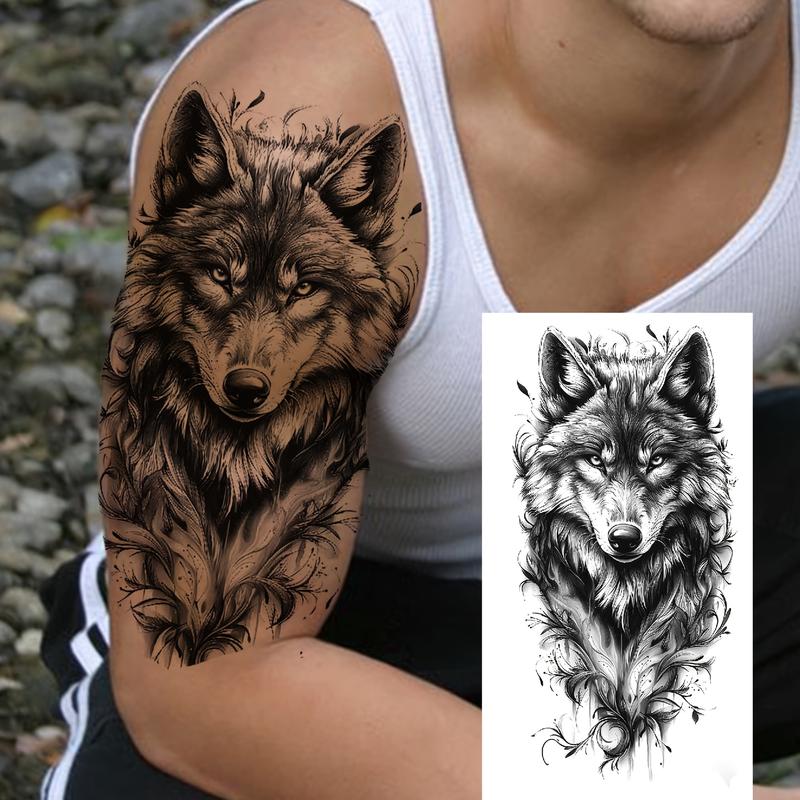 Temporary Tattoos - 6 Sheets Assorted Solid Wolf PVC Glitter Fake Tattoos, Waterproof Long-Lasting Unscented for Men, Arm/Shoulder Casual Body Art Stickers, Party Favors, Goodie Bag Fillers, No Battery Needed Single Item, Removable with Rubbing Alcohol