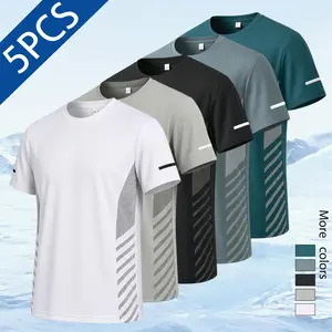 Men's Breathable Round Neck T-Shirt - Men’s Clothes, Activewear Fitness Workout, Sporty Sports Tops for Running, Summer Athletic Gym Tops