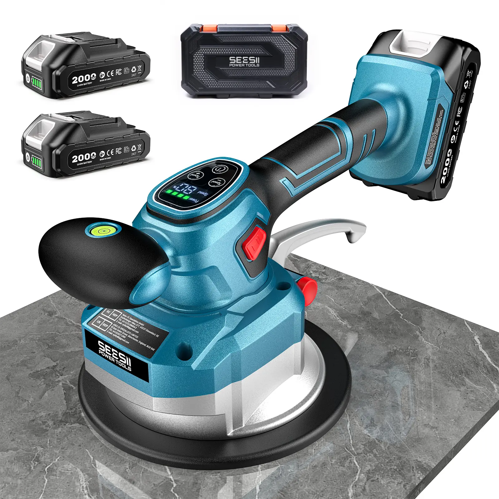 SEESII KP-160B Tile Vibration Tool, Cordless Tile Vibration Leveling Machine with 2×2000mAh Batteries, 160mm Large Suction Strong Grip, 12-Speed Adjustable Tile Tools for Floor/for the Pro and DIY Outdoorfun