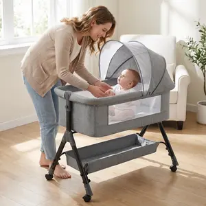 Bassinets Bedside Sleeper for Baby,YTHFGRT 3 in 1 Bedside Bassinet with 4 Auto-Lock& 6 Height Adjustable,Moises Para Nias Recien Nacidas Breastfeeding Friendly,Portable Bedside Crib for Newborn Infant