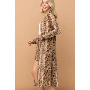 And The Why Snake Print Kimono Open Front Longline Cardigan