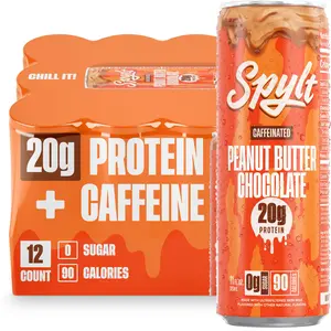 SPYLT High Protein Drink, Caffeinated Chocolate Milk - Peanut Butter Chocolate | Workout Recovery & Energy Boost | Sugar Free, Lactose Free | Ready-to-Drink, 12-Pack Beverage