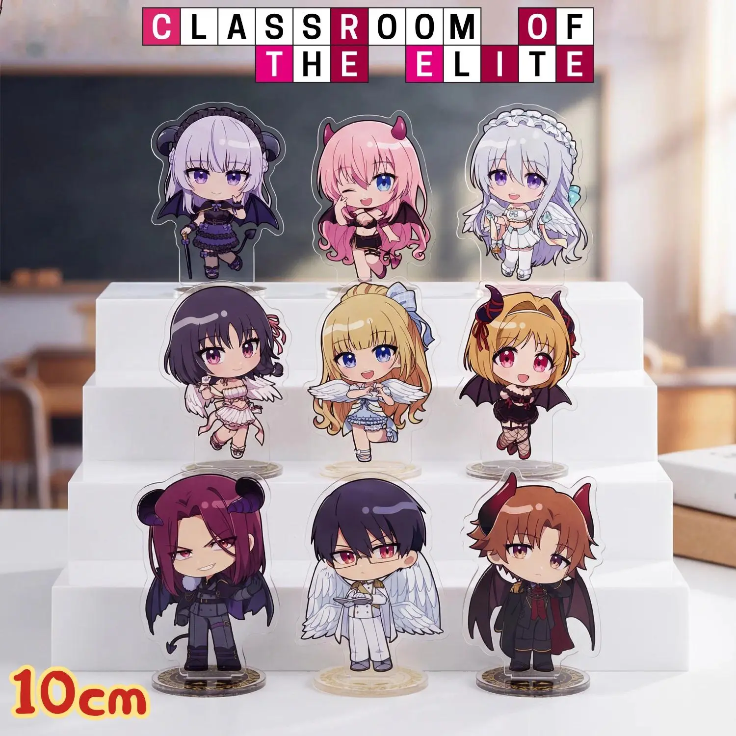 Anime Classroom of the Elite 10 cm Acrylic Stand Chibi Figure - Ayanokoji, Suzune, Kei - Exquisite Gift with Fine Workmanship, Angel Demon Themed Desk Decor Collectible (Home Supplies)
