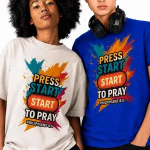 Men's Press Start to Pray Vision League Graphic Shirt, Sheer Cotton Fabric Menswear Top