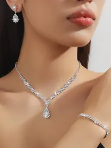 Women's Jewelry Gift Set 4Pcs Chain Necklace Floral Pendant Earrings Bracelet for Night Parties