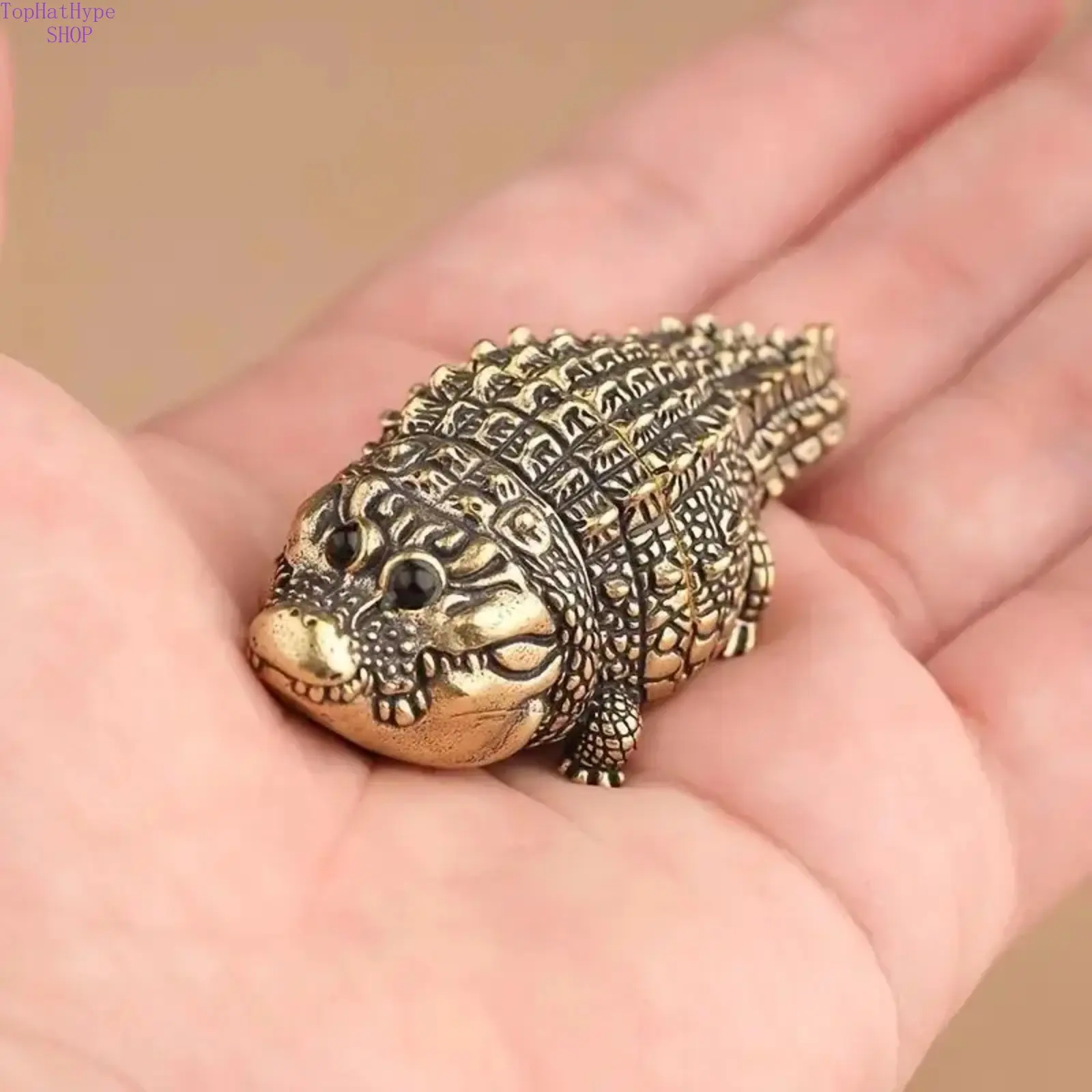 Fat Copper Metal Crocodile Statue - Cute Collectible Figurine, Mini Desktop Ornament for Office & House Decoration, Durable Polished Handcrafted Gift for Animal Lovers, Cute Animal Design
