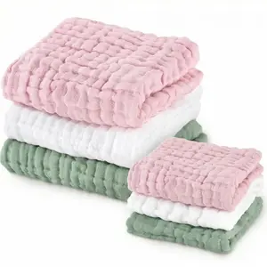 6 Piece Pure Color Cotton Bath Towels, Face Towels, Bathroom Washcloths, 25x25cm, Lightweight Soft 6 Layers, Hand Wash Recommended