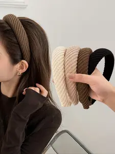 4pcs Autumn Winter Vintage Melange Knitted Sponge Headbands, High Crown Design for Daily Use, Makeup, and Outdoor Activities, Headband Set, Soft Headband