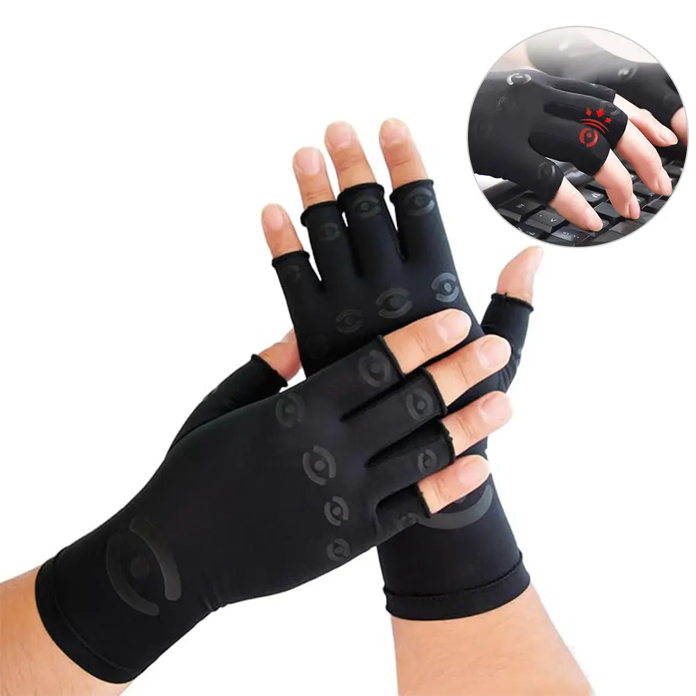 Copper Compression Fingerless Handgloves for Men and Women - Sports Gloves for Carpal Tunnel Pain Relief, Tendonitis Support, Computer Typing Use