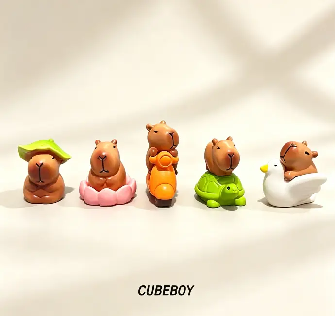 Whimsical Art Capybara Desktop Ornament - Capybara in Duck Floating Ring, Swimming Rings, Stress Relief Workstation Decoration for Birthdays
