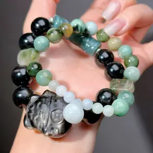 078 Hypersthene Obsidian Jadeite  Bracelet 2025 Energy High Quality Fashion Jewelry Feng Shui Beads Magnetic Gift