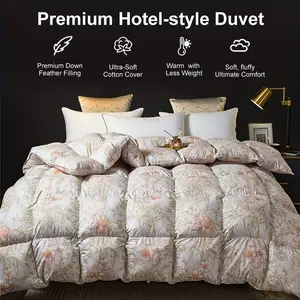 Luxurious White Duck Down Quilt - 100% Genuine, All-Season Warmth and Fluffy Softness, Skin-Friendly Polyester Cover, Machine Washable - Perfect Choice for Home and Hotel Use