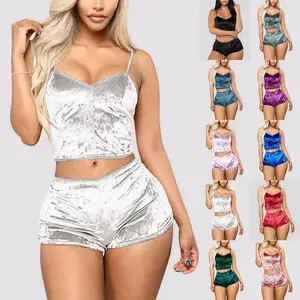 Pajamas Sets for Women 2 Piece Shorts Sleep Wear for Womens fluffy warm Sets with Crop Top