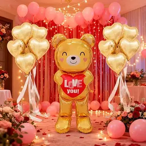 Cartoon Bear Balloons, Valentines Day Wedding Birthday Decorations Decor for Party, Galentines Day Decorations Large Bear Standing Balloon (19inch*16inch*48inch)