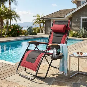 Spacious Padded Zero Gravity Chair, 76.2cm Wide Seat Foldable Outdoor Recliner, Rust Resistant Metal Frame Lounger with Cup Holder, Heavy Duty Support for Backyard Patio Camping Relaxation