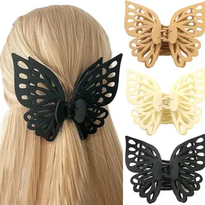 Matte Medium Claw Butterfly Hair Clips for Women - Pack of 3 for Thick Hair