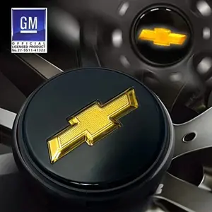 Illuminated Chevy Wheel Center Caps 4-Pack 83mm  Gold Bowtie on Black 20142021 SilveradoSuburbanTahoe