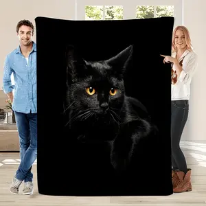Ultra-Soft Black Cat Print Flannel Throw Blanket - Versatile, All-Season Cozy Nap Blanket for Couch, Bed, Camping & Travel - Machine Washable