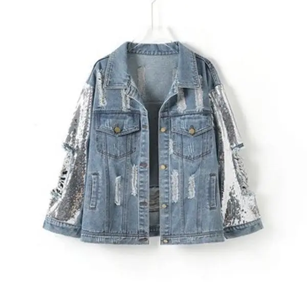 Loose Ripped Sequin Denim Jacket/oversize Loose Ripped Sequin Denim Jacket/oversize