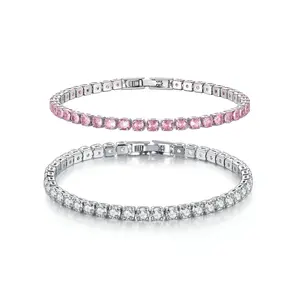 MINDEKA 14K White Gold Plated 4MM Cubic Zirconia Classic Tennis Bracelet Pink & Silver Gemstone Bracelet for Women Size 6.5-7.5 Inch Elegant Jewelry