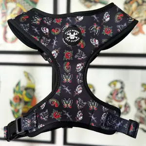 Traditional Tattoo Adjustable Dog Harness in Black
