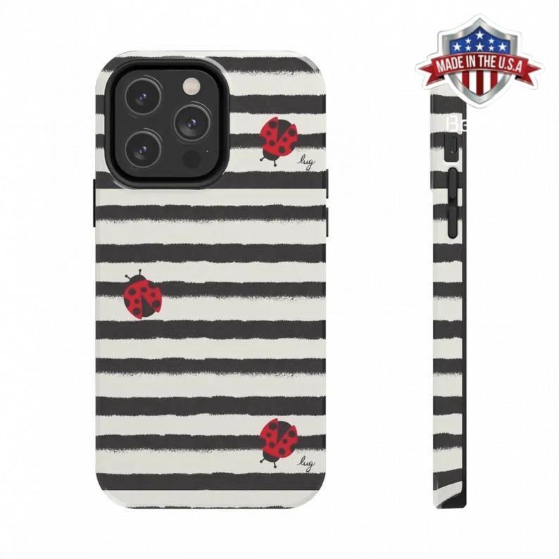 Chic Stripe Ladybug Phone Case, Gorgeous & Stylish Phone Case for Samsung s24 ultra and iPhone 17, 16, 15, 14, 13, 12, 11 Pro Max, X, XR, XS Max, 8, And 7 Plus,screen protector,,toys kids Compatible with Samsung Galaxy S25
