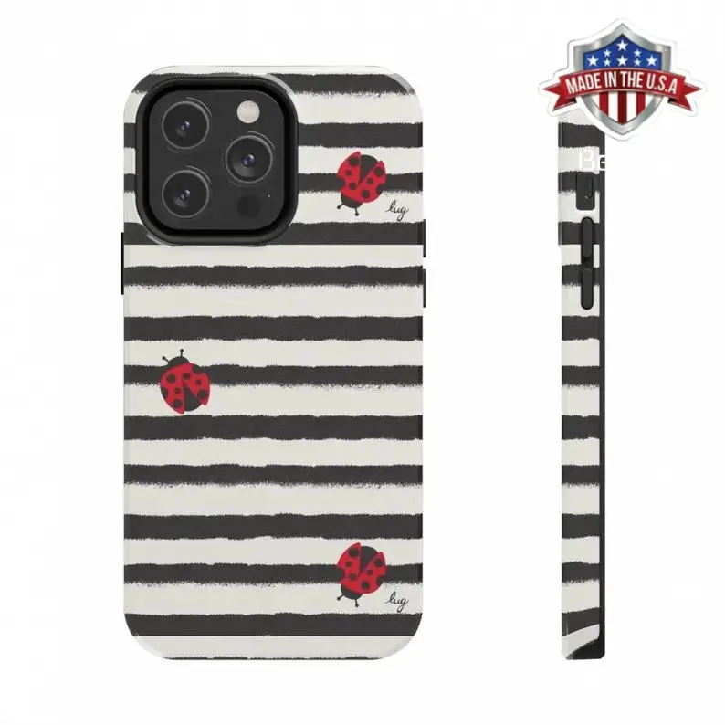 Chic Stripe Ladybug Phone Case, Gorgeous & Stylish Phone Case for Samsung s24 ultra and iPhone 17, 16, 15, 14, 13, 12, 11 Pro Max, X, XR, XS Max, 8, And 7 Plus,screen protector,,toys kids Compatible with Samsung Galaxy S25