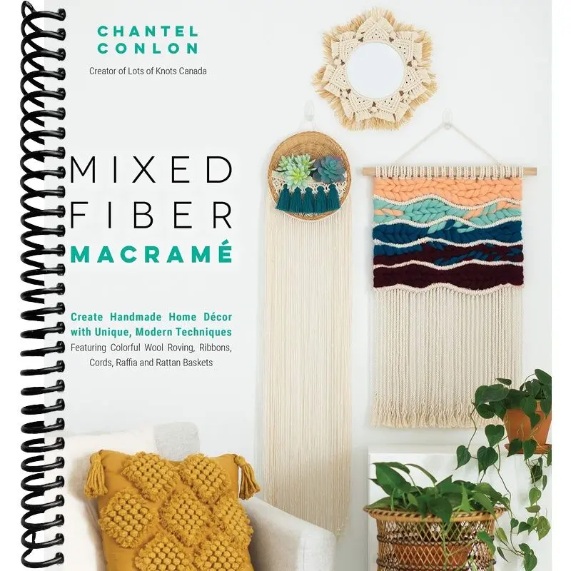 Mixed Fiber Macramé Knot DIY Kit for Handmade Artistic Home Decor - Includes Colorful Wool Roving, Ribbons, Cords, Raffia, Rattan Baskets; Uses Modern Techniques for Wall, Plant Hanging Projects, Pillows