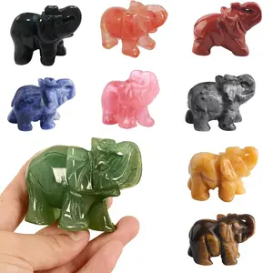 Lucky Elephant Jade Feng Shui Ornament, Attracts Wealth, Office Decor, Office Desktop Ornament, Chakra Healing Statue, Best Birthday & Graduation Gift, 9 Colors