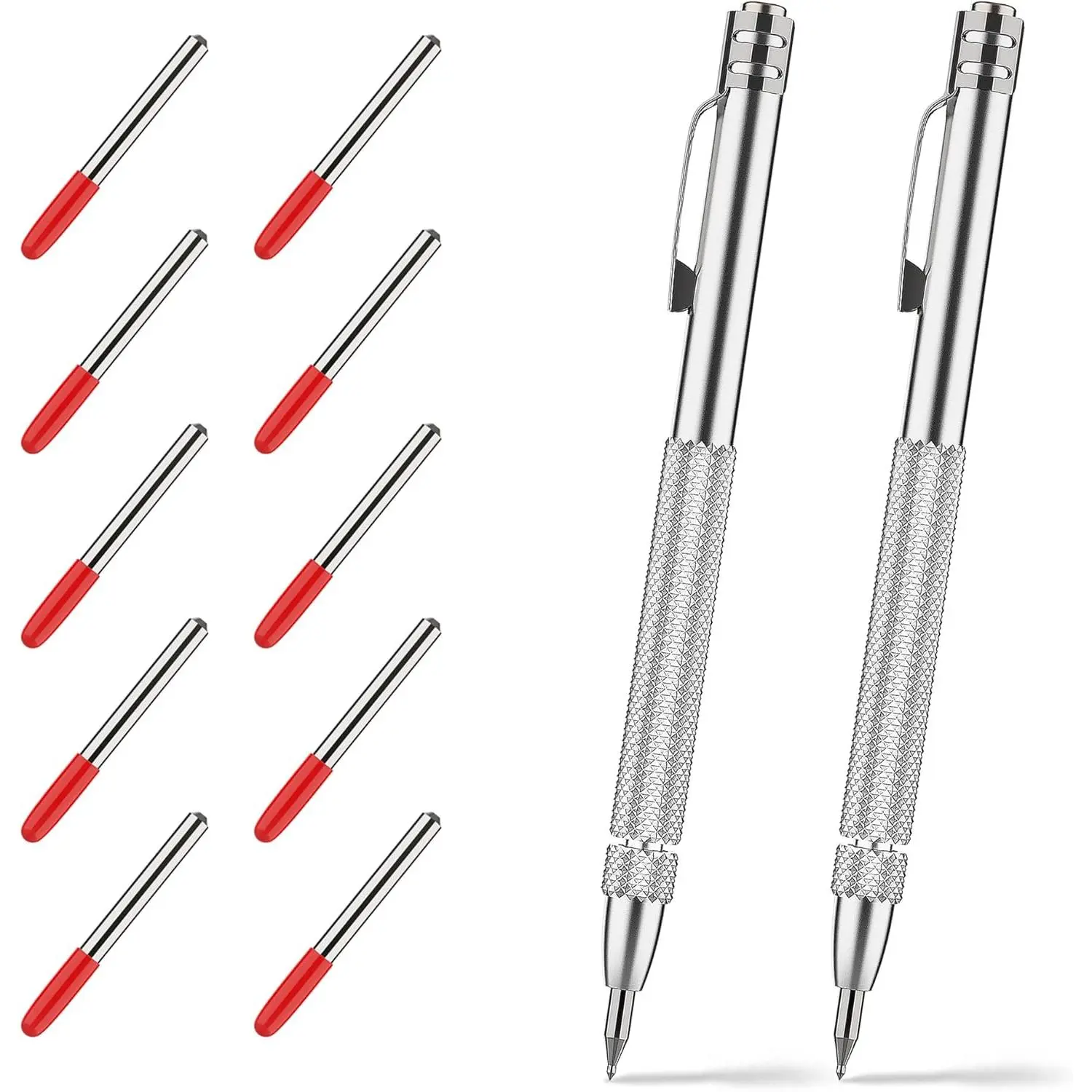 2-pack of carbonized tungsten engraving pens with magnets, comes with 12 replacement engraving tips and a 6-inch ruler, used for etching and engraving on glass/ceramics/metal plates