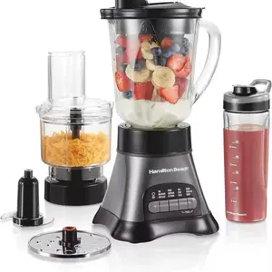 Blender and Food Processor Combo – 40oz Glass Jar, Portable Travel Cup, 3-Cup Electric Food Chopper, 700W – Gray/Black (58163)