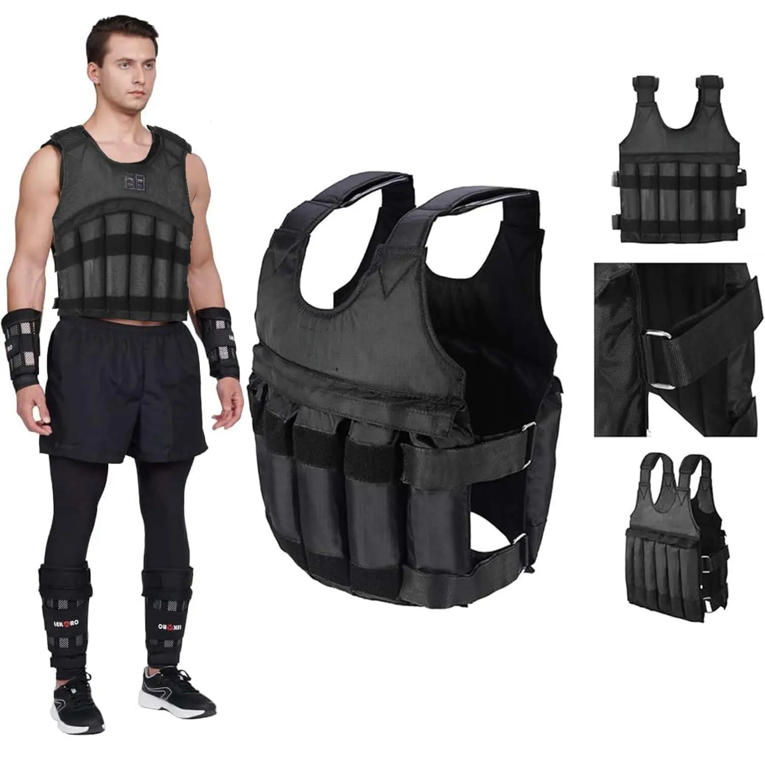 Adjustable Weighted Vest, Up To 110LB With 12 Weight Packs Weighted Vest For Fitness Weighted Vest For Athletic Training Fitness Jacket For Men's And Women's Fitness Strength Training Vest For Athletic Running Weighted Jacket With Waist Belt And Shoulder