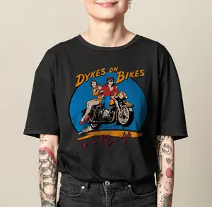 Dykes on Bikes Shirt, Lesbian Pulp 50's Retro Tee, Butch Lesbian Top, Vintage LGBTQI + Pride Clothing, Sapphic Biker Gifts for Girlfriend Cotton Top T-Shirt