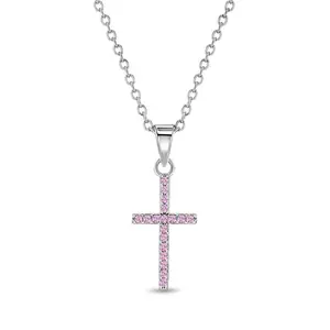Cubic Zirconia Religious Cross Kids / Children's / Girls Pendant/Necklace - Sterling Silver