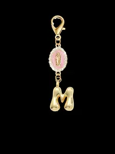 Cute and plump Virgin Mary bubble letter bag charm, letters A-Z, talisman accessory, pearl and diamond element keychain, lucky crystal charm, necklace and earphone charm, car charm