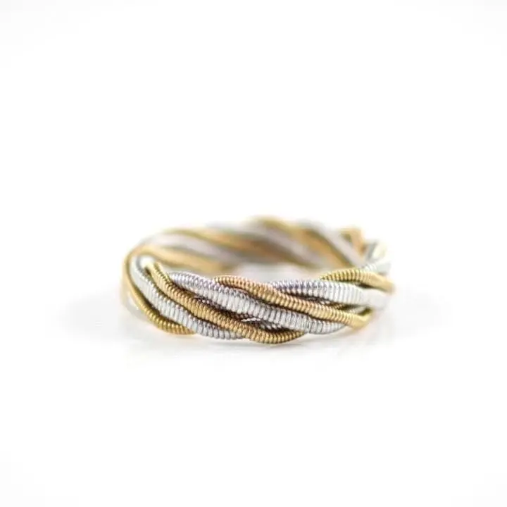 Hammered Bicolor Guitar String Ring: Bronze, Silver, Copper Color Options
