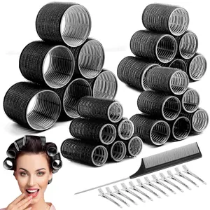 24PCS Heatless Hair Rollers with 12 Clips - 4 Sizes (Large, Medium, Small) for Volume, Curls on Long, Short, Thick or Fine Hair