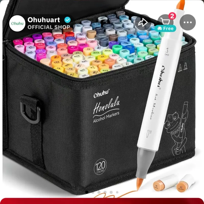 Ohuhu Honolulu 120-Color Dual Tips Alcohol Art Marker Set with Brush & Fine Tips Refillable Ink AP Certified for Artists Adults Cozy Coloring Drawing Illustration