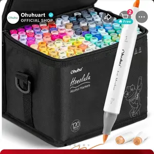 Ohuhu Honolulu 120-Color Dual Tips Alcohol Art Marker Set with Brush & Fine Tips Refillable Ink AP Certified for Artists Adults Cozy Coloring Drawing Illustration