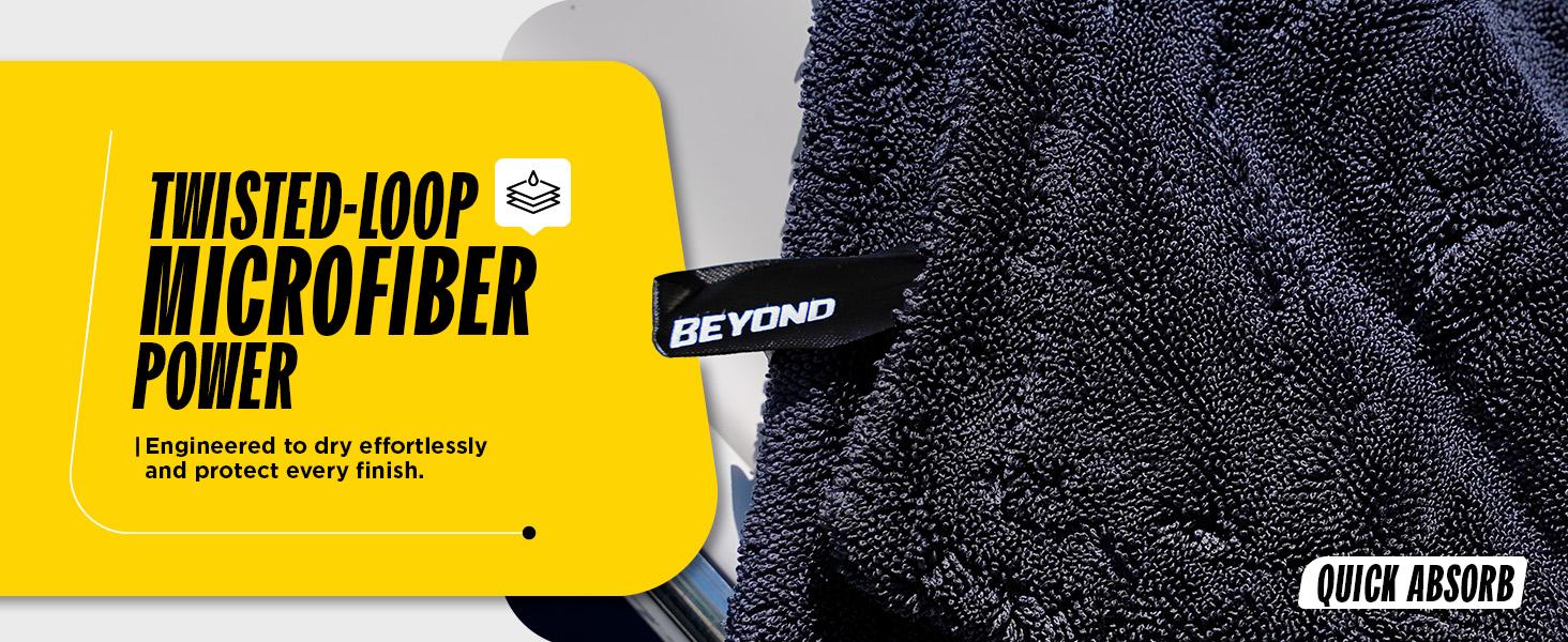 Beyond Drying Towel - Premium Car Drying Microfiber - Large & Super Absorbent - Detailing Towel for Cars and Boats - One-Pass Scratch Free Cleaning Towel - 24 x 36 Black