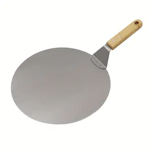 1 pc Wooden Handle Pizza Spatula, Stainless Steel Cake Lifter, Home Baking Tool, Easy Grip Home Kitchen Baking Accessory for Pizza & Cake