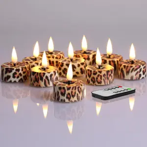 Leopard Flameless Tealights with Remote  Included, Flickering Plastic  LED  Votive Candles Set of 12