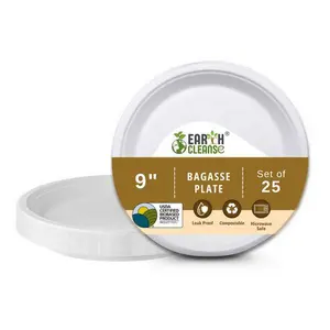 Compostable Sugarcane Bagasse Round Plates - 9 Inch Pack of 25