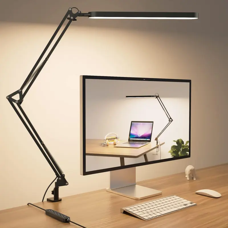 Black Height Adjustable LED Desktop Lamp - 26" Tall Reach, Dimmable Desk Lights, Adjustable Arm Lamps, 3 Color Modes, 10 Level Dimming, Timer Set & Forget, Memory Recall, Bases & Shades, Compact Packaging, Office Home Work Accessories
