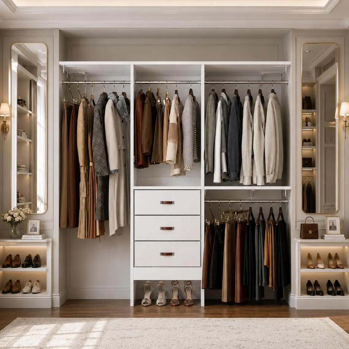 5FT Closet System with 3 Drawers,59''W Walk-in Closet Organizer with 4 Adjustable Hanging Rods, Heavy Duty Wardrobe for Bedroom