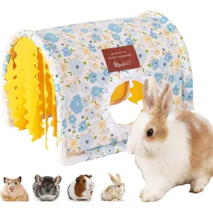 Guinea Pig Hideout Tunnel - Stable Washable Small Animal Tunnel Hide with Curtains Guinea Pig Accessories for Hamster Chinchilla Dwarf Rabbit Ferret (Blue, Large)