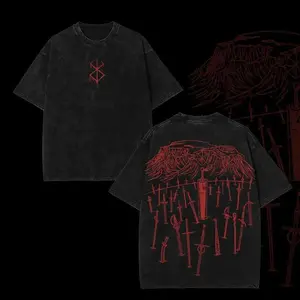 Berserk Vintage Washed T Shirt Dark Fantasy Anime Graphic Tee Japanese Manga Style Top Retro Streetwear Cotton Shirt Oversized Y2K Casual Wear Perfect Gift for Anime Fans