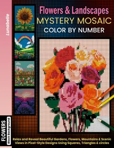 Mystery Mosaic Color by Number for Adults: Flowers and Landscapes, Relaxing Pixel Coloring Book with Beautiful Gardens, Nature Scenes & Scenic Designs